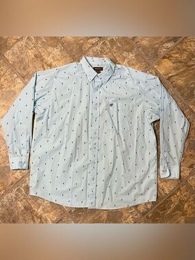 Ariat Long Sleeve Button Up Shirt Blue Cactus Print Men’s 2XL Western Cowboy